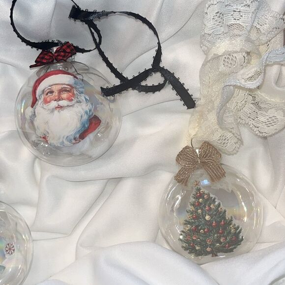 Upcycled Clear Glass Ornaments 3 Different Christmas Balls house, Santa and tree - Picture 11 of 15